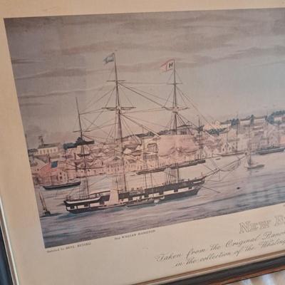 Framed Print, "New Bedford In 1843" Whaling Scene (UL-SD)