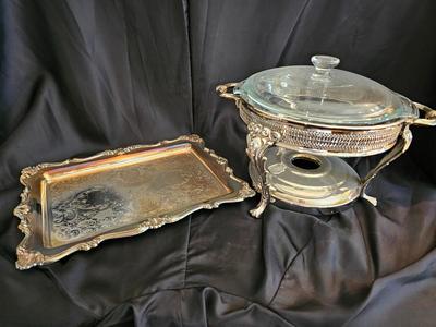 Vintage Raised Silver Serving Casserole Dish with an Oneida tray
