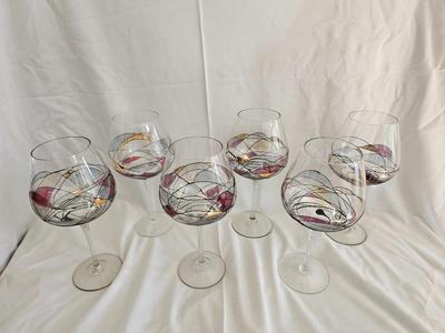Set of 6 EUROGLASS made in Romanian Handmade - Mouth blowed Mosaic-Stained Glass Balloon Wine Glasses