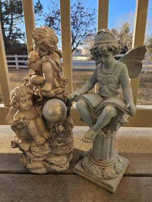 Two Resin angel yard art statues - Angel - Fairy - gazing ball -