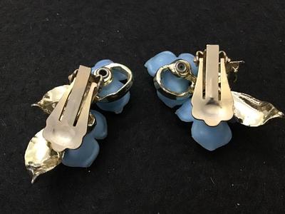 Vintage Clip on Earrings Blue Rhinestone Clip on Earrings