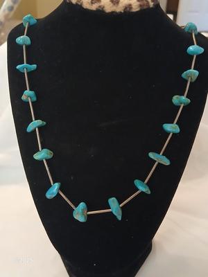 Vintage Silver and genuine Turquoise Native American Necklace 15"