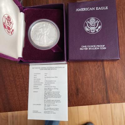 American Eagle Proof Silver Bullion Coin OGP & COA 1987 S