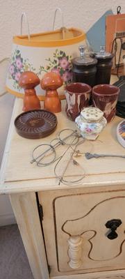 Vintage rattles, glasses, salt n pepper