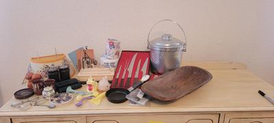 Vintage rattles, glasses, salt n pepper