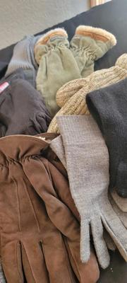 Gloves, wood clothes hangers