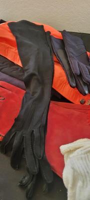 Gloves, wood clothes hangers