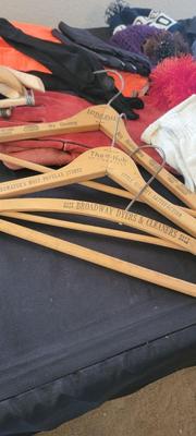Gloves, wood clothes hangers