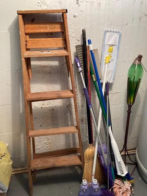 Ladder, floor cleaning & outdoor oil lamp