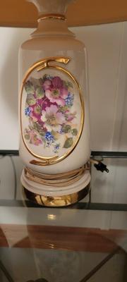 Glass top table, end table, lamps