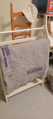 Desk, chair. Quilt stand, boom box