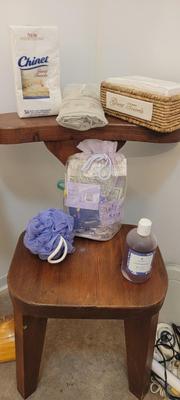 Wood chair and toilet paper holder plus