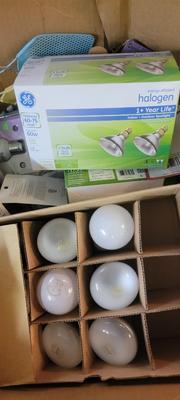Box of assorted light bulbs