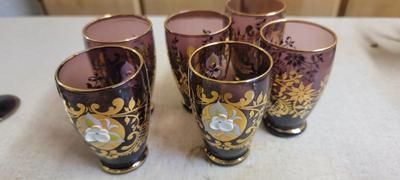 Bohemian glass decanter with glasses