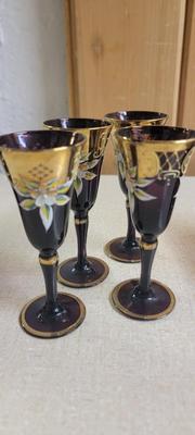 Bohemian glass decanter with glasses