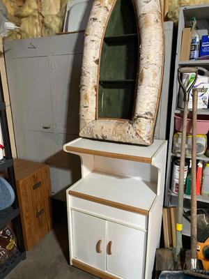 Microwave cart & wood/birch canoe shelf