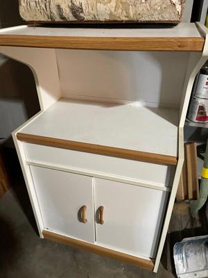Microwave cart & wood/birch canoe shelf