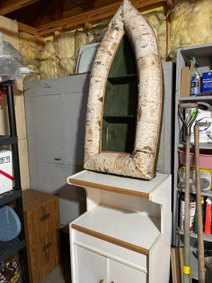 Microwave cart & wood/birch canoe shelf