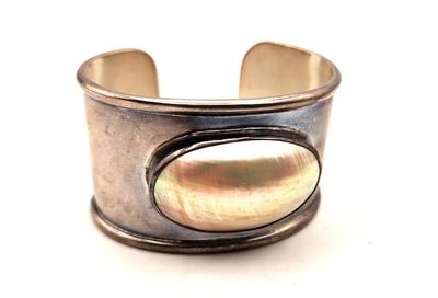 Lot #181 Lovely Sterling Silver Cuff Bracelet with Mother of Pearl Insert