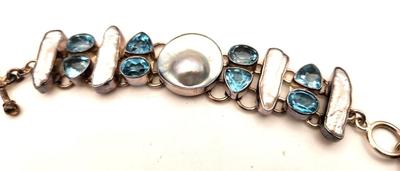 Lot #183 Lovely Charles Albert Sterling Silver, Blue Topaz and Mother of Pearl Bracelet