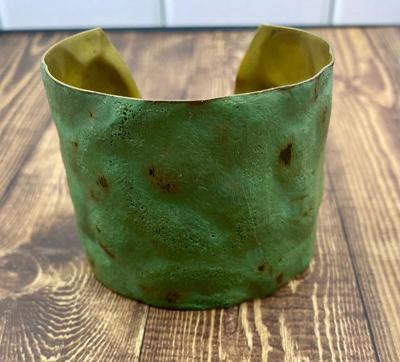 Green Distressed Style Hammered Metal Cuff Bracelet