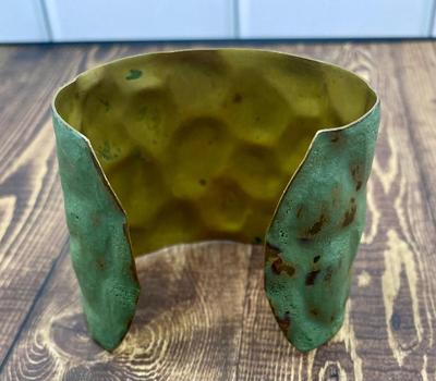 Green Distressed Style Hammered Metal Cuff Bracelet