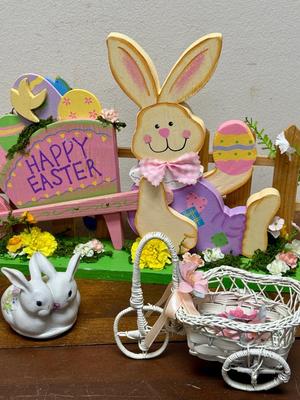 Easter Lot = Bunny Signs, Figurines, Egg