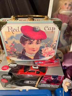 Dolls, car, lunchbox, marbles, army men