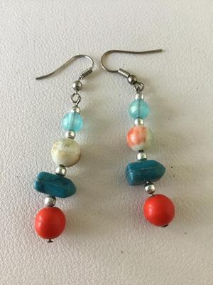 Dangle beaded blue and red earrings
