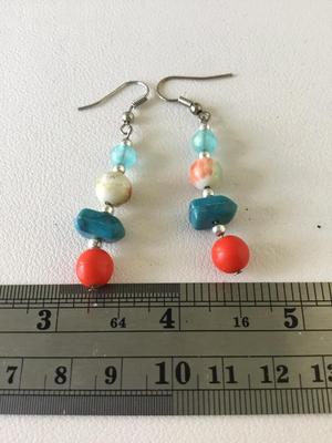 Dangle beaded blue and red earrings