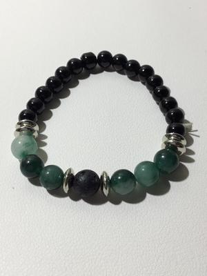 Black and green stretchy beaded bracelet