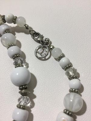 EL marked white long clear beaded statement necklace