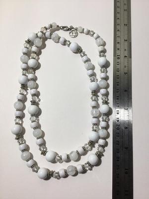 EL marked white long clear beaded statement necklace