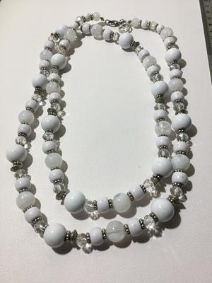 EL marked white long clear beaded statement necklace