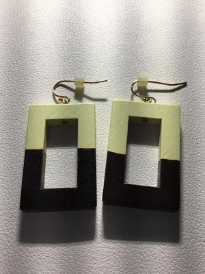 Brown and white wooden rectangular fashion earrings