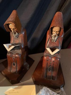 Wood monk bookends, Bells, decor