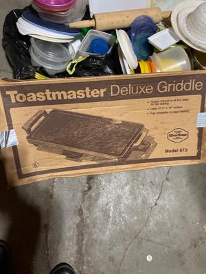 Griddle, spice rack, Tupperware