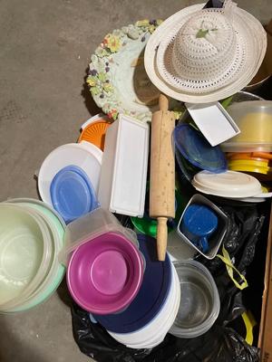 Griddle, spice rack, Tupperware