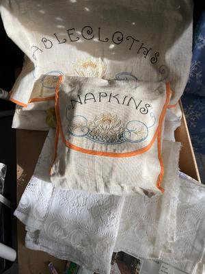 Afghans, table cloths, and napkins, bedding, sets, table runners, etc.