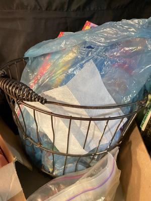 Vintage wire basket & toys