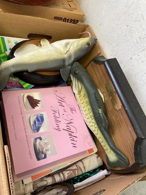 Vintage table, boxes of goodies on top & large box below