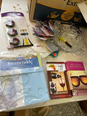 Vintage table, boxes of goodies on top & large box below