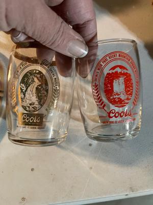 Vintage Coors glasses, Mexican dolls, and assorted fun