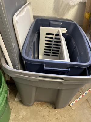 Cabinet and contents, along with totes