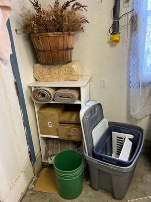 Cabinet and contents, along with totes