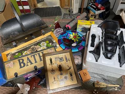 Log holder, mailbox, lights, decor