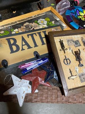 Log holder, mailbox, lights, decor