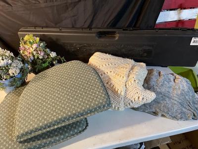 Rifle case, blankets, cushions