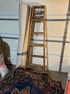 Vintage rug, area rug & wooden ladder