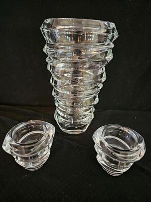 Beautiful Nachtmann glass vase "Vase Slice" With matching tea light candle holders